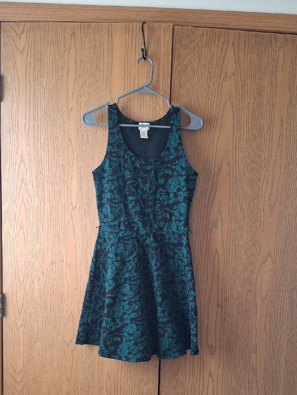 Teal & Black Floral Fit-and-Flare Dress